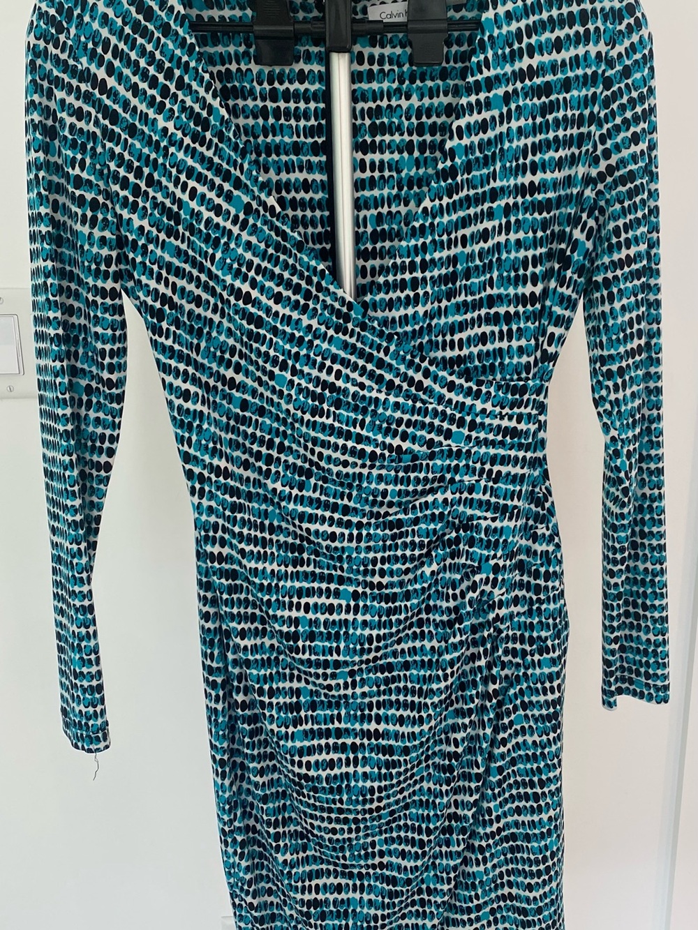 Calvin Klein Teal, Black & White Long Sleeve Wrap Dress